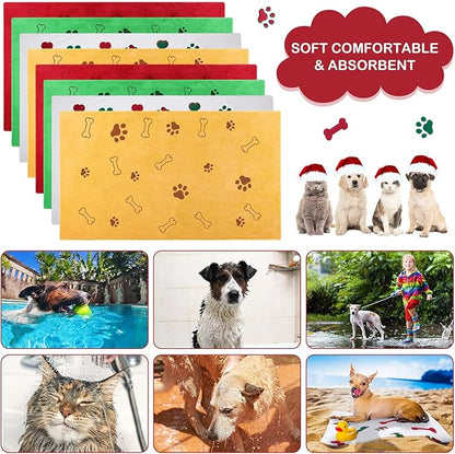Chumia 8 Pcs Dog Towels for Drying Dogs Cats Pet Towels Bulk Puppy Microfiber Fast Drying Paw Bath Bathing Supplies Absorbent for Medium Pets (Christmas Color,40 x 24 Inch)