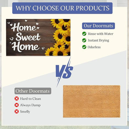 Indoor Rugs for Entryway,Rustic Sunflower Welcome Mat for Home,Farmhouse Woodboard Low Profile Entrance Rugs Non-Slip Doormats for Back Door Patio, Porch,Home Stairway,30 x 17 Inch