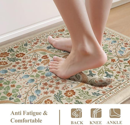 Collive Kitchen Mats Cushioned Anti Fatigue, Non Slip Waterproof Kitchen Floor Mat Beige Rug 2 Piece, Modern Comfort Desk Standing Rugs for Sink, Home Office, Laundry, Bedroom
