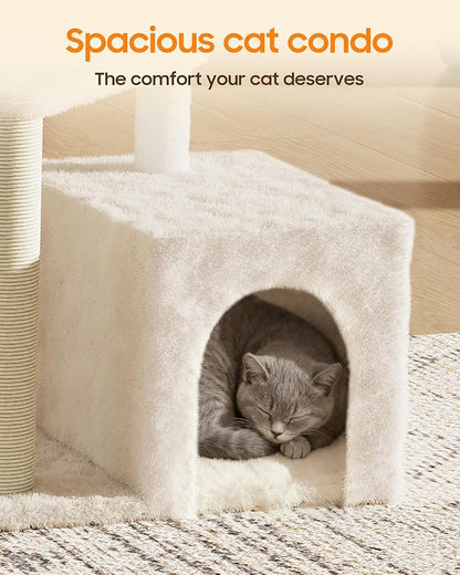 Cat Tree Tower for Indoor Cats, 33 Inches Multi-Level Cat Condo with Scratching Posts, Large Perch, Hanging Toy for Large Adult Cats, Beige
