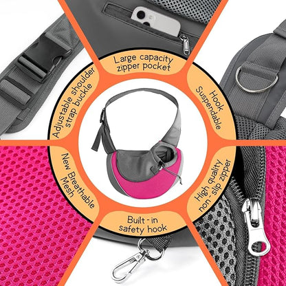 YUDODO Pet Sling Carrier for 2-5 lbs Small Dogs & Cats – Hands-Free Puppy Carrier with Safety Hook, Large Zipper Pocket, Soft Breathable Mesh, Adjustable Strap & Reflective Strip (Pink 1.0 S)