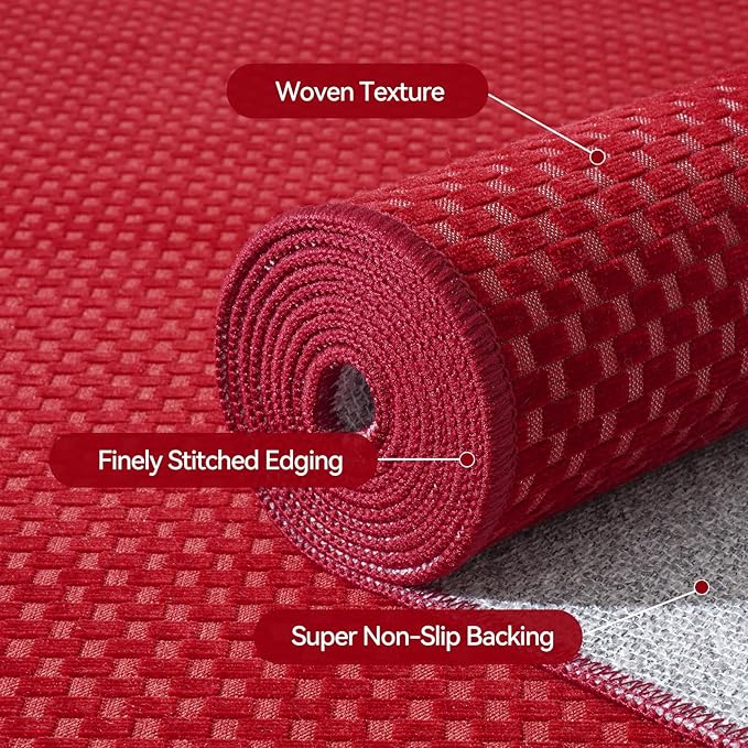 3x5 ft Area Rug Entryway Runner Rug Non Slip Washable, Boho Woven Kitchen Runner Rugs Door Mat Entry Rugs Carpet for Indoor Foyer Backdoor Hallway Floor Bedroom Living Room, Red