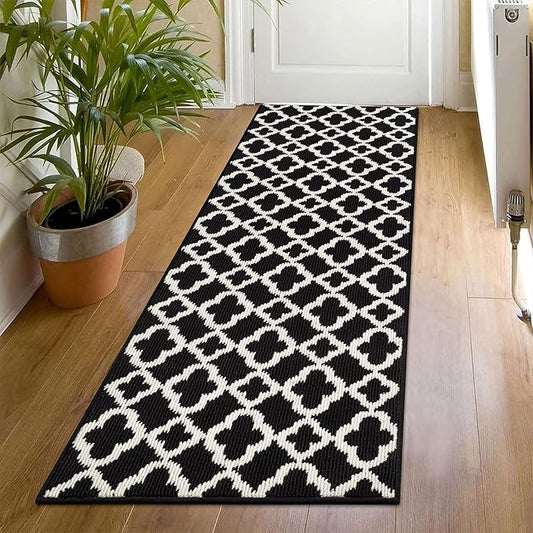 U'Artlines Runner Rug for Hallway 2×6feet Non Slip Kitchen Floor Carpet Runners Black and White Geometric Pattern Machine Washable Area Rug for Entryway Bathroom