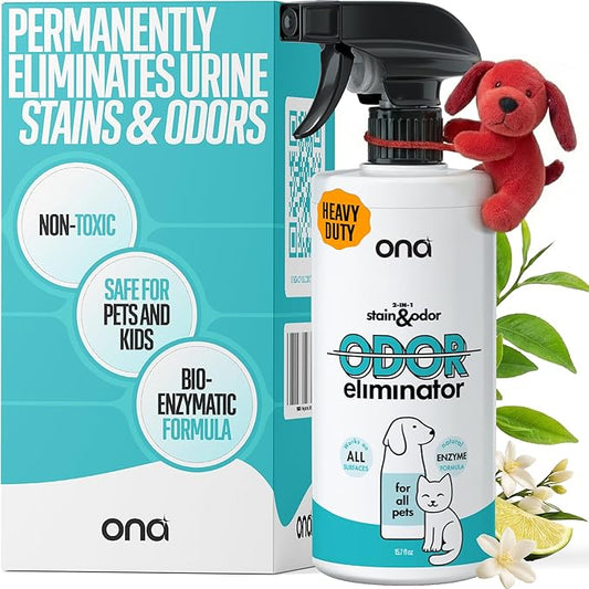 ONA Pet Stain & Odor Eliminator Enzyme Cleaner Spray - Dog & Cat Urine Remover & Deodorizer for Home, Carpet, Furniture & Hardwood Floor - Professional Strength Pet Urine Stain Remover (16oz)