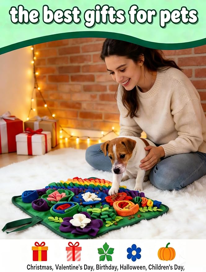 Snuffle Mat for Dogs Cats, Pet Treats Feeding Mat, 17.7x17.7inch for Small/Medium, Interactive Dog Puzzle Toys, Felt Wool Dog Sniff Mats for Slow Feed, Encourages Natural Foraging Skills