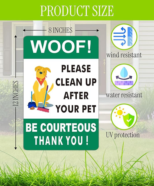 3X Double Sided 12x8 Please Clean Up After Your Pet Sign - Lawn Fun Pet Plastic Signs - Collect Dog Poo and Don't Wet Also No Dogs Poo for the Yard - Signs to Curb Your Dog with Metal H-Shaped Stakes