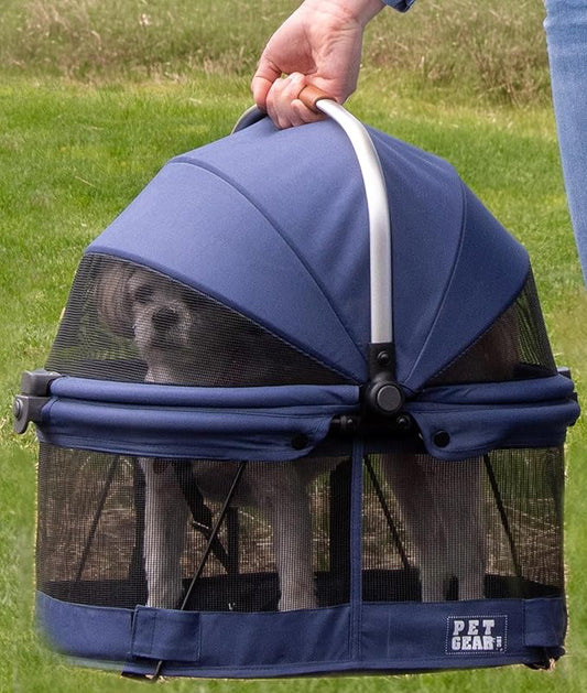 Pet Gear No-Zip View 360 Pet Safety Carrier & Car Seat for Small Dogs & Cats Push Button Entry, View 360 20-inch, Denim