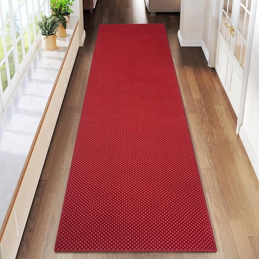 2x8 ft Hallway Runner Rug Extra Long Boho Woven Kitchen Runner Rugs Mat Non Slip Washable, Soft Entryway Laundry Hall Floor Runner Carpet for Indoor Backdoor Bedroom Hallway Living Room, Red