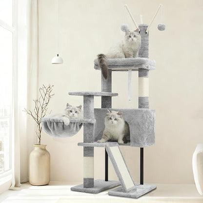Gitelsnour Cat Tree for Indoor Cats, Cat Tower with Scratching Post for Small Cats and Kittens, Cat House with Removable Top Platform and Fluffy Balls, Hanging Cat Basket, Light Gray GCT006SW