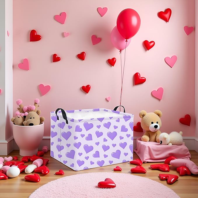 Rectangular Valentines Basket for Women Girls Storage Bin Organizer Box Shelf Room Decor(Purple Heart)