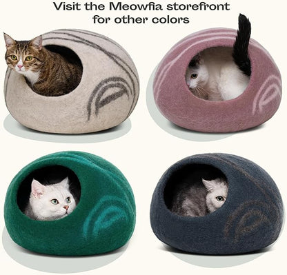MEOWFIA Cat Cave – Premium Felt Cat Bed for Indoor Cats, Handmade Merino Wool (Light Grey, Large)