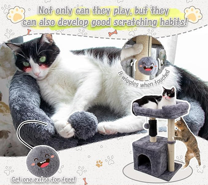 26.8" Small Cat Tree Tower,Cat Scratching Post for Indoor Cats,Featuring with Cat Cave & Cozy Perch,Cat Self Groomer and Interactive Dangling Ball Great for Kittens/Cats (Beige, Medium)