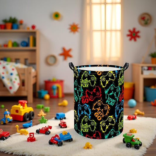 Kids Laundry Basket Baby Hamper Toy Storage Bin for Boys Room Decor Baby Nursery Hamper Gift Baskets for Bedroom Bathroom(Game)