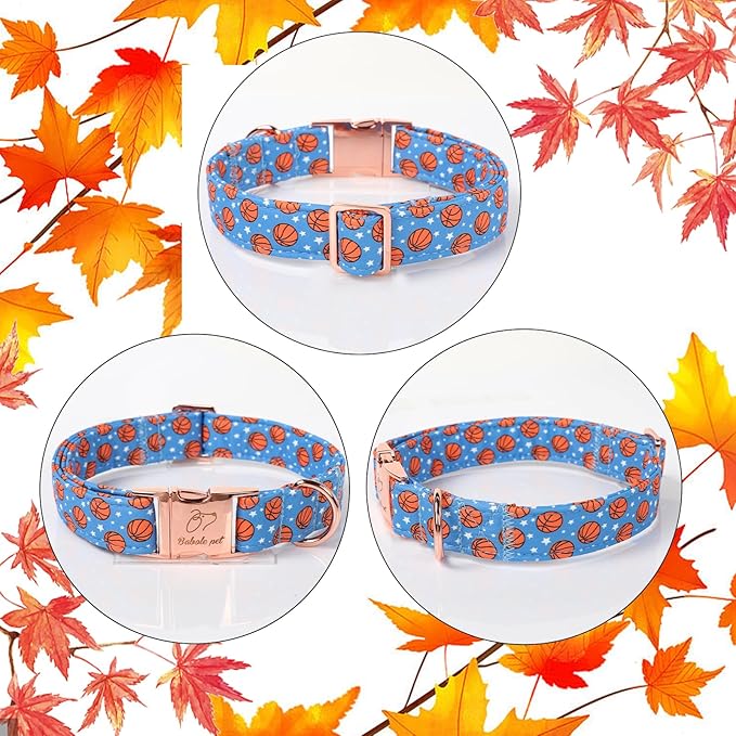 Adjustable Boy Dog Collar - Cute Blue Basketball Print Dog Collars for Medium Dogs, Durable Pet Heavy Duty Metal Buckle Collar M