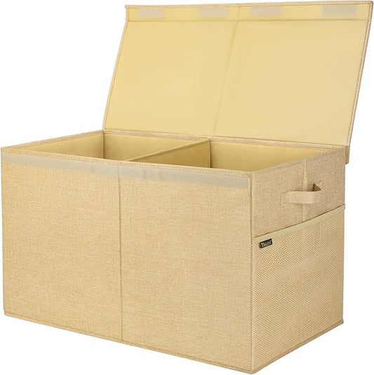 BALEINE Fabric Storage Bins with Lid, Collapsible Extra Large Storage Boxes Bins Baskets with Divider for Home Organizing (25"x13"x16", Khaki)