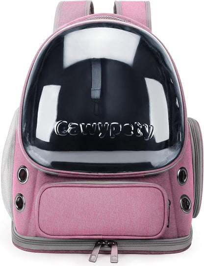 Cat Backpack Carrier, Breathable Cat Carrier Large Space Bubble Pet Backpack for Kitty Small Dog up to 12lbs, Transparent & Foldable Pet Carrier for Travel Hiking（Pink）