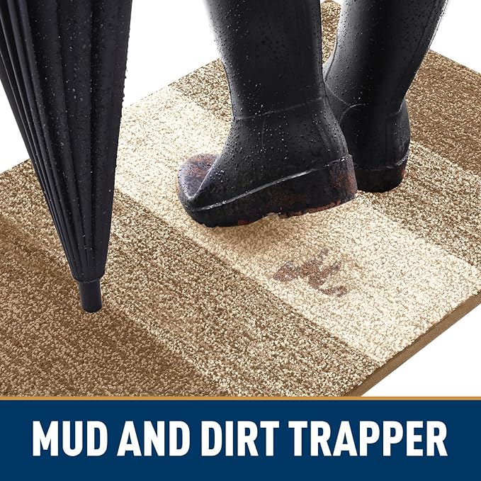 Smiry Dog Door Mat for Muddy Paws, Absorbs Moisture and Dirt, Low-Profile Entryway Mat with Non-Slip Backing, Entry Indoor Outdoor Doormat for Inside Floor (48x32 Inches, Camel, Striped)