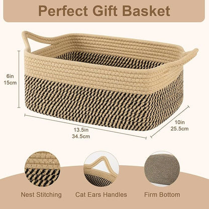 OIAHOMY Woven Basket, Gift Basket Empty with Gift Bags and Ribbons, Rope Baskets for Baby Showers, Storage Baskets with Handles for Nursery, Pet Toy Organizer -Black & Yellow