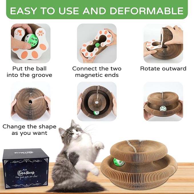 Goosheep 1 Pack Accordion Magic Organ Cat Scratcher Toys for Indoor Cats - Cardboard Cat Scratching Board Ball Scratcher Pad