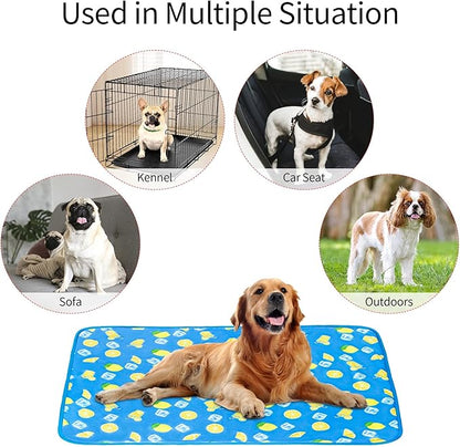 NACOCO Summer Pet Cooling Mat - Cat Dog Cushion Pad Sleeping Cool Lemon Comfortable Soft for Pets Kids and Adults (Dark Blue Lemon, L)