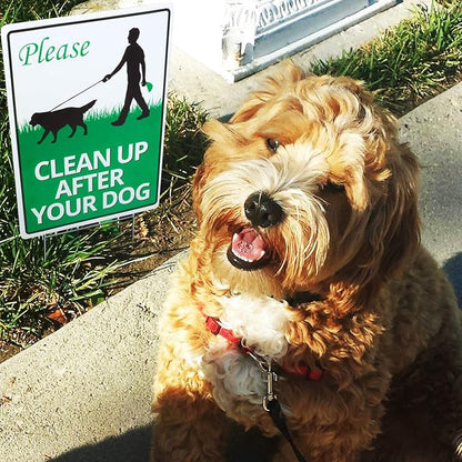 ANLEY Clean Up After Your Dog Sign with Metal Stake - Quick & Easy Install - Clean Up After Pet Warning, Cat Lawn Signs Double Sided Weather Fade Resistant for Yard Garden Grass 12" x 9"