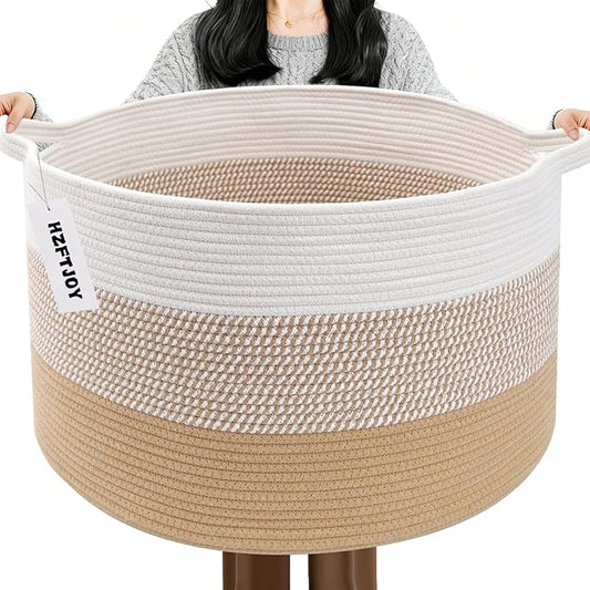 65L Large Blanket Basket,19.7" L x 19.7" W x 13" H Rope Woven Baskets with Handles, Toys Storage Bins,Laundry Basket Perfect for Living Room, Nursery,Bedroom,Home Organization,Yellow