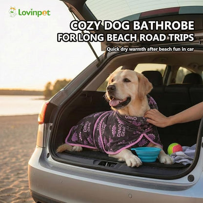 LovinPet 3‑in‑1 Dog Warm Winter Coat & Bathrobe, Hooded Dinosaur Fleece, Lightweight High‑Loft, Absorbent Knit, Quiet Hook‑and‑Loop, Wind‑Blocking Edges, Dog Robes for Medium & Large Dogs, Blue,XL