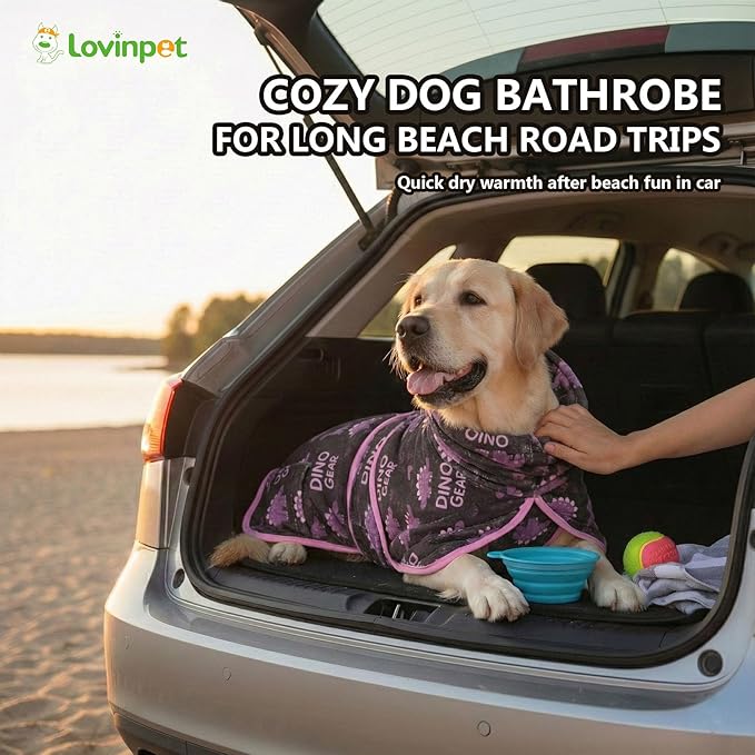 LovinPet 3‑in‑1 Dog Warm Winter Coat & Bathrobe, Hooded Dinosaur Fleece, Lightweight High‑Loft, Absorbent Knit, Quiet Hook‑and‑Loop, Wind‑Blocking Edges, Dog Robes for Medium & Large Dogs, Blue,M