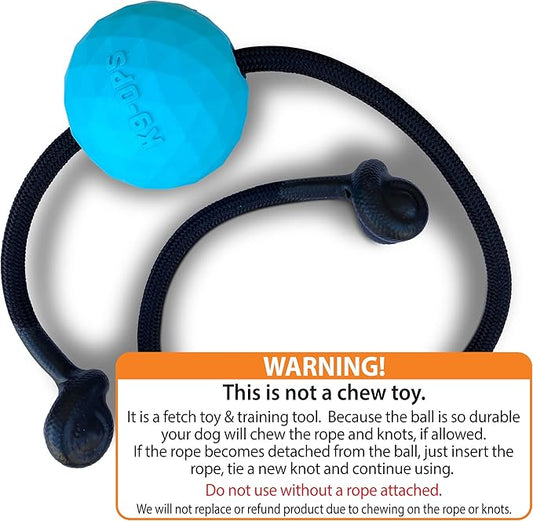 K9 Ops Dog Ball on a Rope Moki Tug Toy - Solid Rubber Fetch Training Reward - Large Dogs Durable Indestructible Chewers Pitbull Dobermann Rottweiler Shepherd (Lagoon Blue - Black Rope)