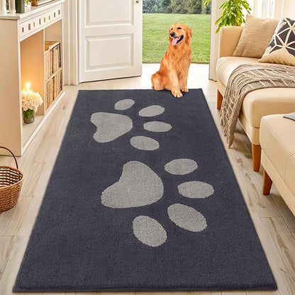 Smiry Dog Door Mat for Muddy Paws, Absorbs Moisture and Dirt, Low-Profile Entryway Mat with Non-Slip Backing, Entry Indoor Outdoor Doormat for Inside Floor (71x47 Inches, Dark Grey, Paw)