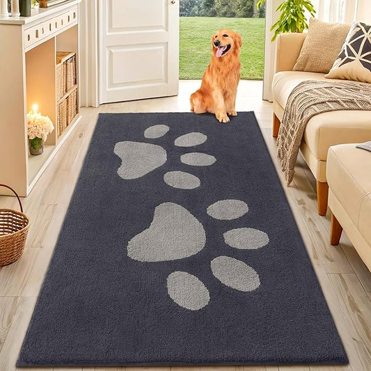 Smiry Dog Door Mat for Muddy Paws, Absorbs Moisture and Dirt, Low-Profile Entryway Mat with Non-Slip Backing, Entry Indoor Outdoor Doormat for Inside Floor (71x47 Inches, Dark Grey, Paw)