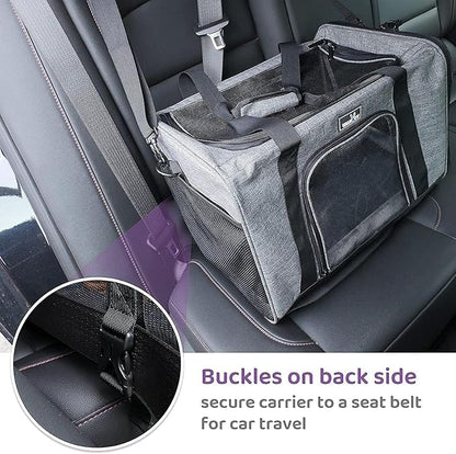TSA Approved Pet Carrier for Small Cats Dogs, Travel Bag with Adequate Ventilation, 5 Mesh Windows, 3 Entrance, Locking Safety Zippers, Padded Shoulder and Carrying Strap, Small