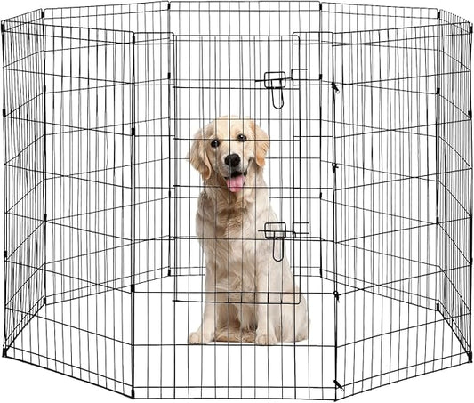 BestPet | Foldable Dog Playpen | 42 Inch, 8 Panels | Metal Pet Exercise Pen | Indoor Outdoor Portable Dog Fence with Door | Removable, Rust-Resistant Secure Pet Kennel | Easy to Assemble