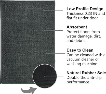 Ultra Thin Indoor Door Mat, Low-Profile Door Mats Indoor Entrance, Non-Slip Natural Rubber Backing Doormat, Washable Entryway Doormats, Fade Resistant Dirt Trapper for Kitchen, 47''x24'',Grey