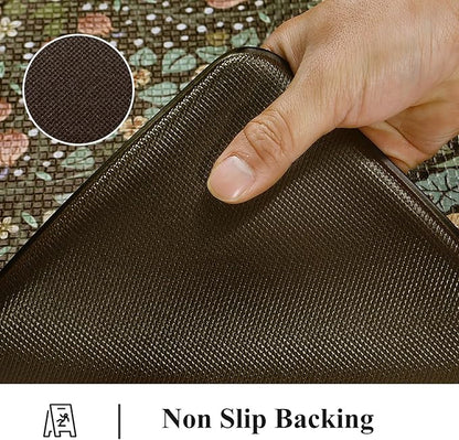 Collive Anti Fatigue Mats for Kitchen Floor, Cushioned Comfort Kitchen Rugs Sets of 2 Waterproof Non Skid Padded Sink Rugs, Boho Floral Rug Black Standing Mat for Office, Laundry