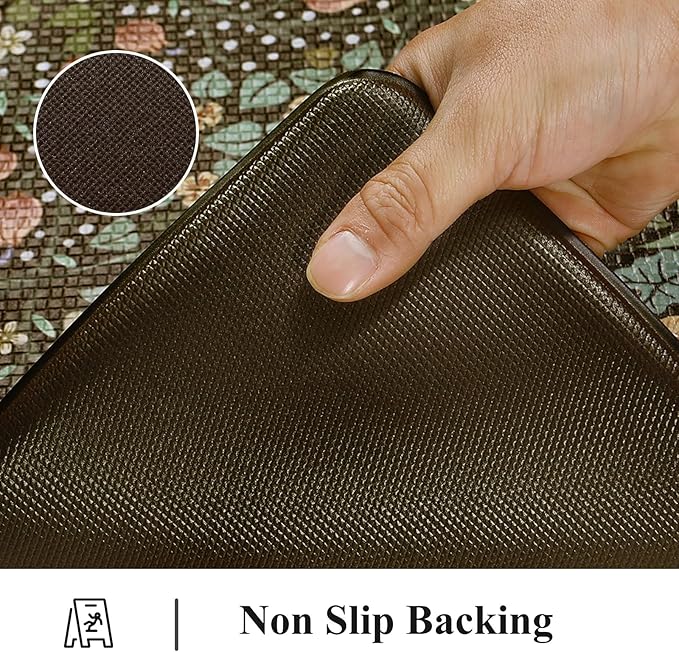 Collive Kitchen Floor Mat Cushioned Anti Fatigue, Boho Floral Desk Mats Non Skid Waterproof Kitchen Sink Rugs Sets of 2, Memory Foam Comfort Standing Carpet for Office, 20" x 47" + 20" x 32", Black