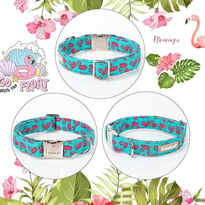 Summer Dog Collar, Cool Flamingo Float Pet Collar with Metal Buckel, Durable Adjustable Designer Dog Collars for Small Medium Large Dogs S