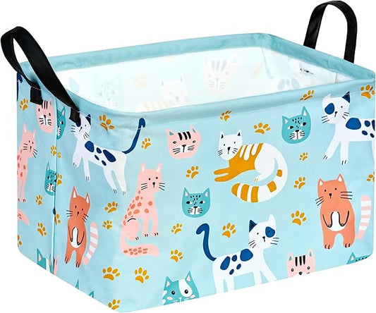 Rec Cats Print Box Hamper Storage Basket Collapsible Organizer Bin Gift Shelf Baskets for Home and Kitchen Storage