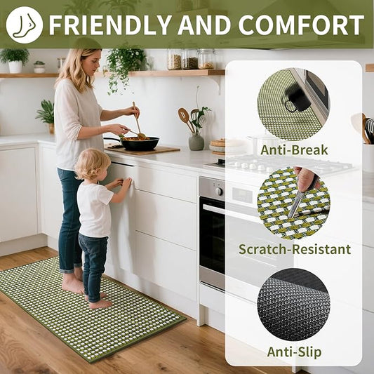 Long Kitchen Runner Rugs Kitchen Mat Non Slip Washable, Super Absorbent Soft Chenille Braided Kitchen Mats for Floor, Rubber Backing Kitchen Floor Sink Standing Mat, Easy Clean, Green 24"x71"