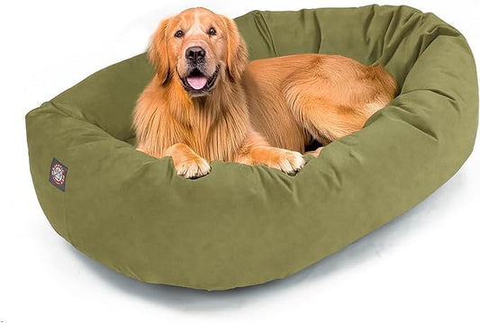 Majestic Pet 40 Inch Suede Calming Dog Bed Washable – Cozy Soft Round Dog Bed with Spine Support for Dogs to Rest Their Head - Fluffy Donut Dog Bed 40x29x9 (Inch) - Round Pet Bed Large – Sage (2025)