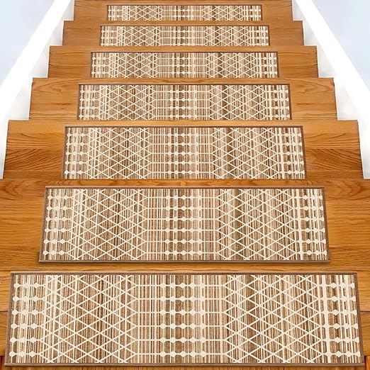 Non-Slip Carpet Stair Treads 15PCS, 8"x30" Peel and Stick Stair Runner for Wooden Steps Indoor, Washable Reusable Adhesive Backing, Pet-Friendly Safety Mats for Kids, Elders, Dogs