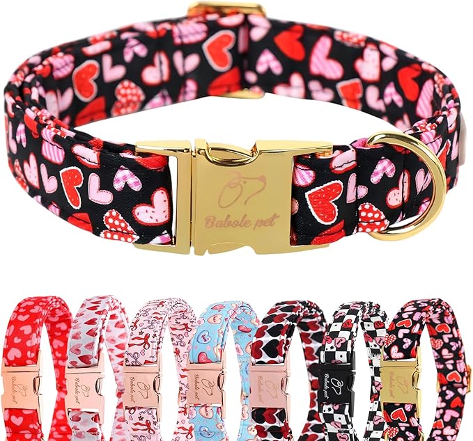 Valentines Dog Collar, Cute Heart Valentine Pet Collar with Metal Buckel, Durable Adjustable Holiday Dog Collars for Small Medium Large Dogs S