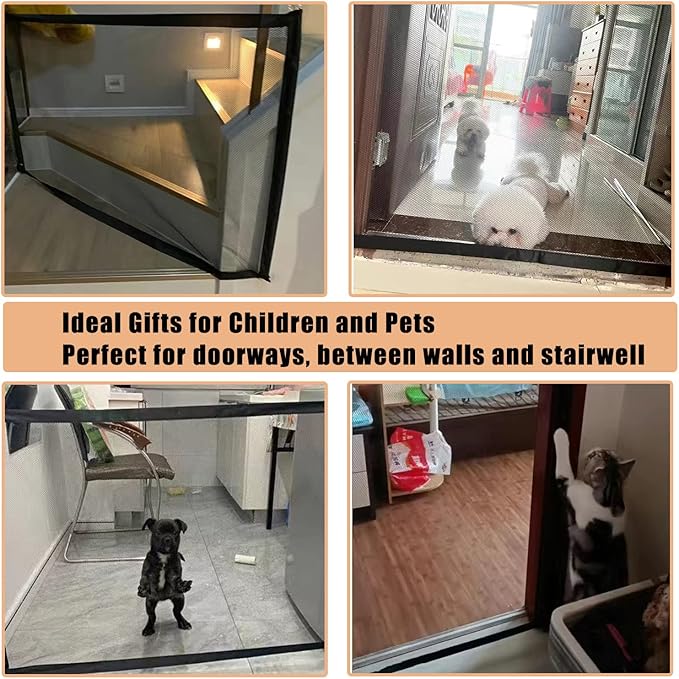 Mesh Dog Gate for Pets, Magic Pet Gate for The House, Portable Puppy Safety Fence Guard for Stairs and Doorways, Easy Install Anywhere, 31" W x 30" H, 8 Hooks