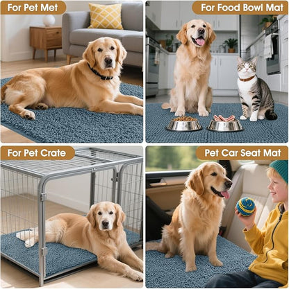 IM HOME Large Dog Door Mats for Muddy Paws, 48" x 30" Chenille Absorbent Mud Mat for Dogs, Non Slip Heavy Dog Rugs for Muddy Paws, Soft Indoor Door Mat for Entryway, Mud Paw, Inside Floor, Dusty Blue