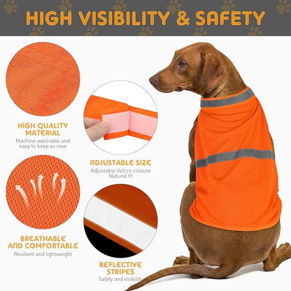 Dog Reflective Vest, Orange Dog Hunting Vest for Outdoor, Adjustable Pet Jacket, Soft Pet Safety Clothes for Small Medium Large, 2 Packs