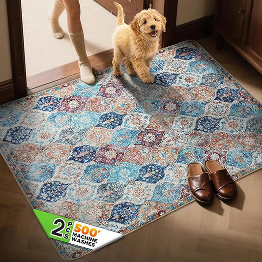 Hompet 2 Pack Super Absorbent Dog Door Mat for Muddy Paws, Washable Pee Pads for Dogs, Reusable Puppy Training Pads, Quick Dry Non-Slip Pet Entryway Rug, Leak-Proof Potty Pad for Indoor Floors 48x72