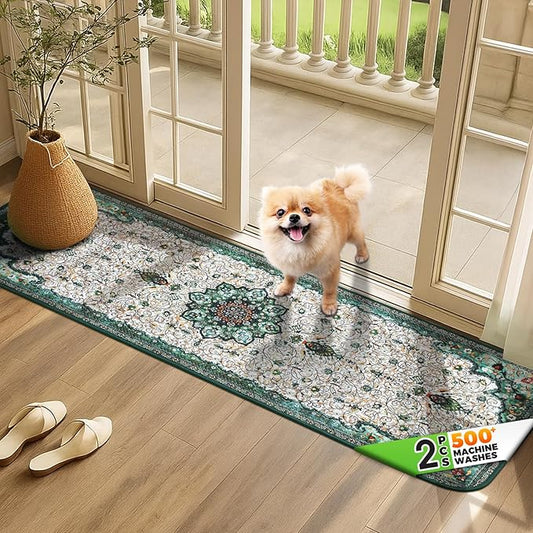 Hompet 2 Pack Super Absorbent Dog Door Mat for Muddy Paws, Washable Pee Pads for Dogs, Reusable Puppy Training Pads, Quick Dry Non-Slip Pet Entryway Rug, Leak-Proof Potty Pad for Indoor Floors 18x54