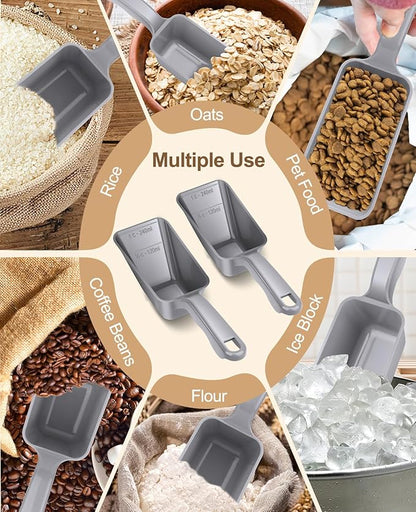 2-Pack Dog Food Scoop 1 Cup, Plastic Pet Food Measuring Scoop With Measuring Lines (1/2 & 1 Cup Markings) for Dogs, Cats, Fish, Bird（Grey)