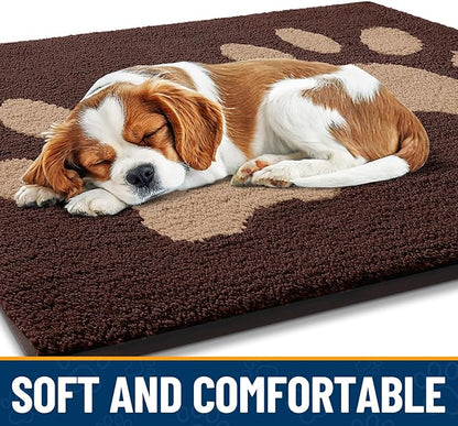 Smiry Dog Door Mat for Muddy Paws, Absorbs Moisture and Dirt, Low-Profile Entryway Mat with Non-Slip Backing, Entry Indoor Outdoor Doormat for Inside Floor (40x32 Inches, Brown, Paw)