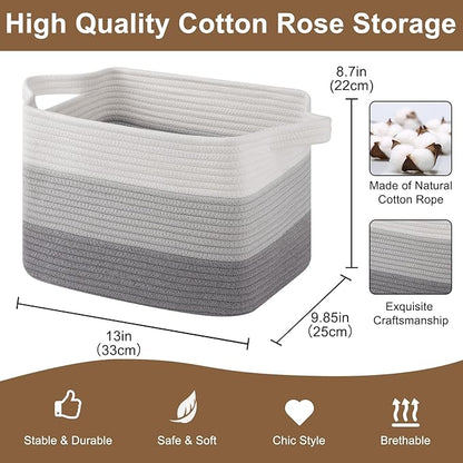 Storage Basket for Organizing, Woven Baskets for Storage, Rectangle Decorative Baskets for Shleves, Closet, Toys, Books, Nursery Organizer Bins - Pack of 3 (Gradient Gray, 13"x9.85"x8.7")